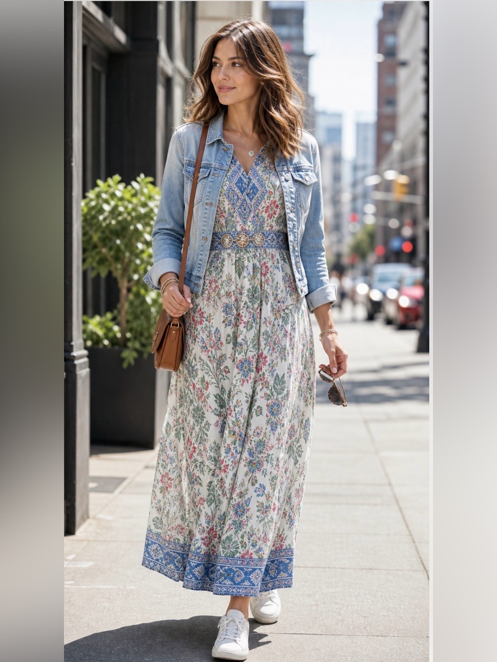 Chico’s Boho Floral Maxi long sleeve viscose Dress size 8P